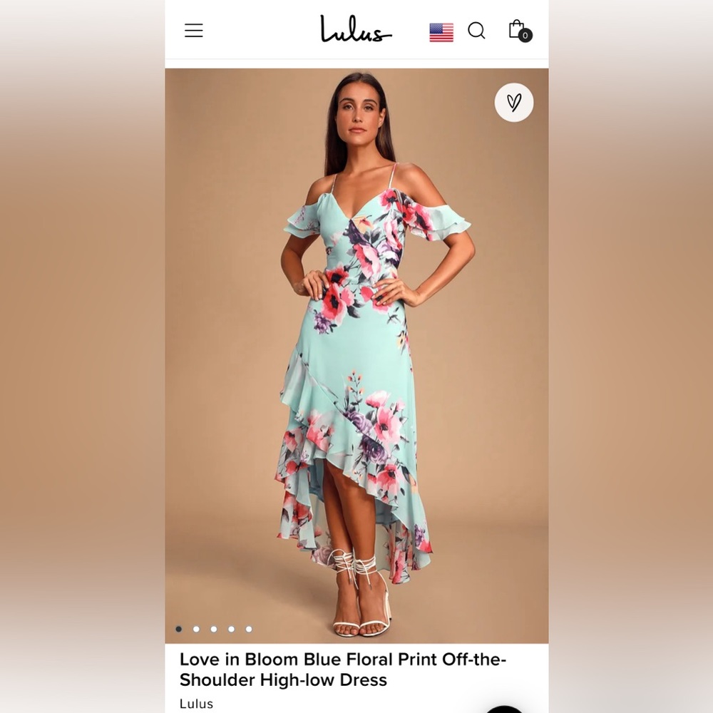 NWT - Lulu's - Love in Bloom Blue Floral Print Off-the-Shoulder Hi-low Dress - M